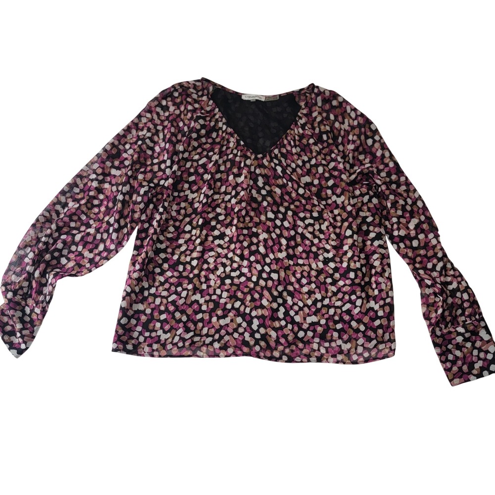 Calvin Klein Womens Purple Abstract Mosaic Print V-Neck Sheer Blouse M M4FA2691
